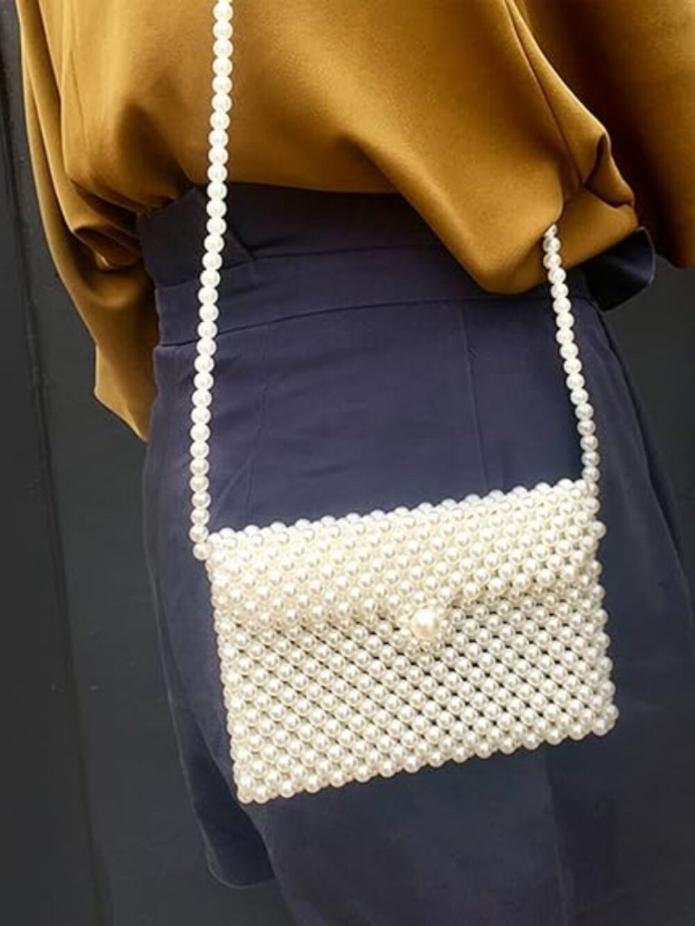 White Pearl Beaded Purse Women's Shoulder Bag Evening Clutch for Weddings